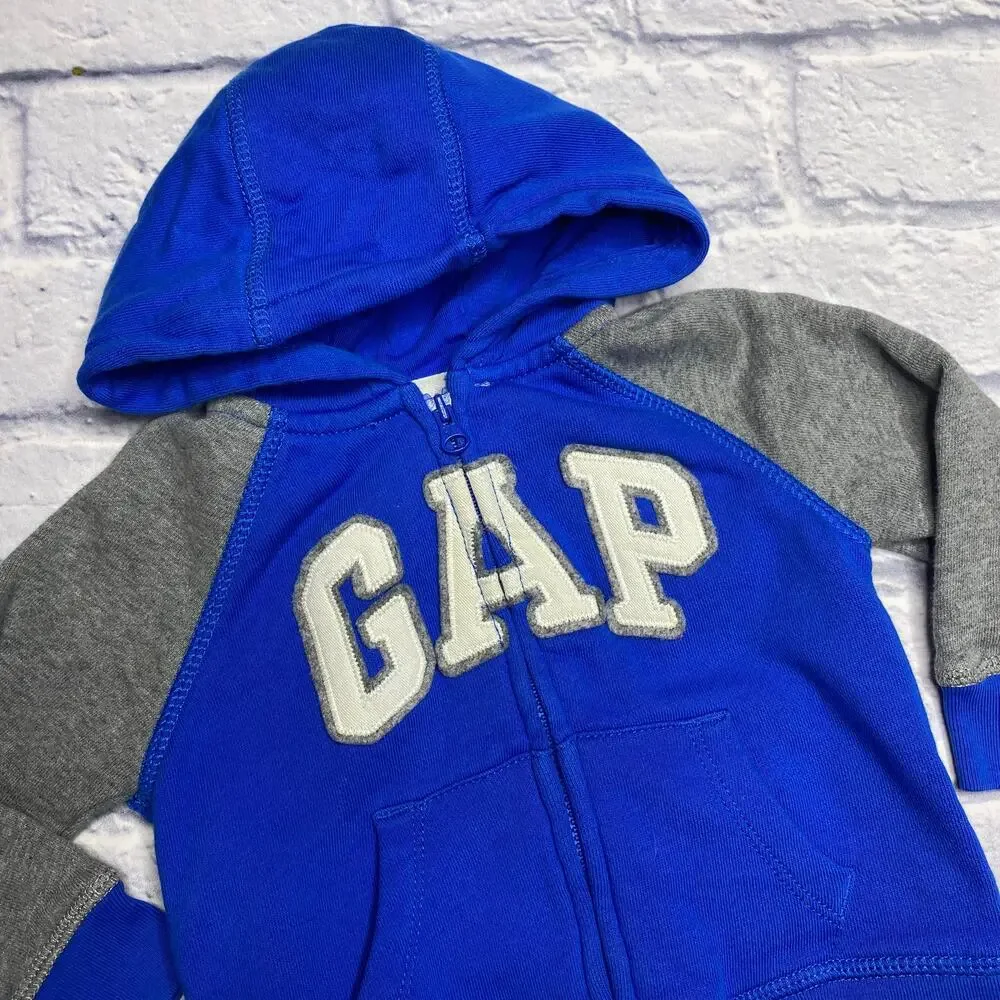 babyGap Colorblock Zip Up Hooded Sweatshirt in Blue/Grey